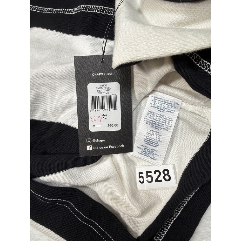 Chaps Heritage Mens XL Black White Striped Long Sleeve Rugby Shirt New New Flaws - Picture 7 of 9
